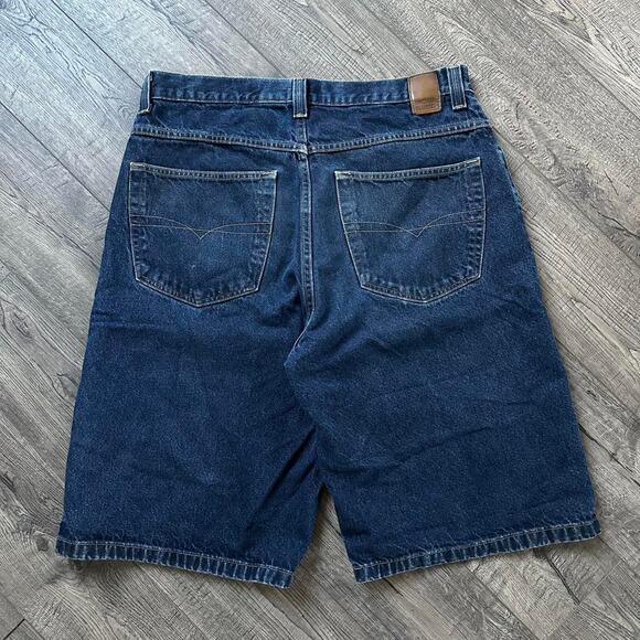Vintage Y2K Anchor Blue Dark Denim Baggy Long Shorts Jorts - Picture 6 of 8